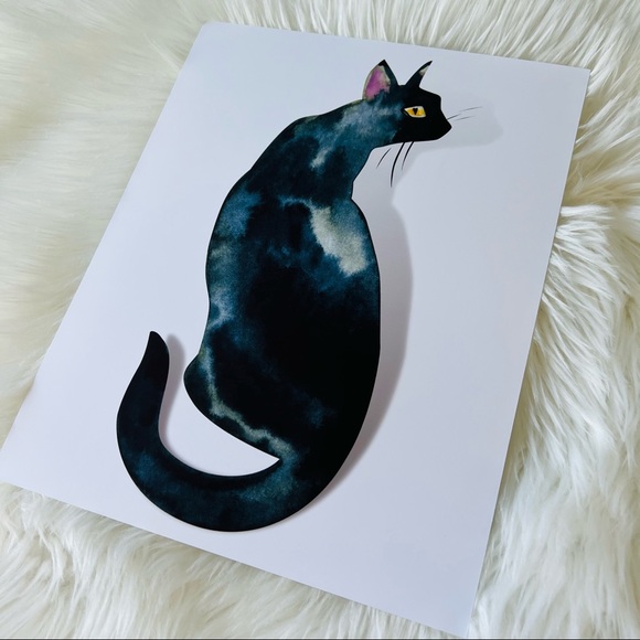 Watercolor Black Cat Portrait Wall Art Print Poster Unframed - Picture 12 of 16